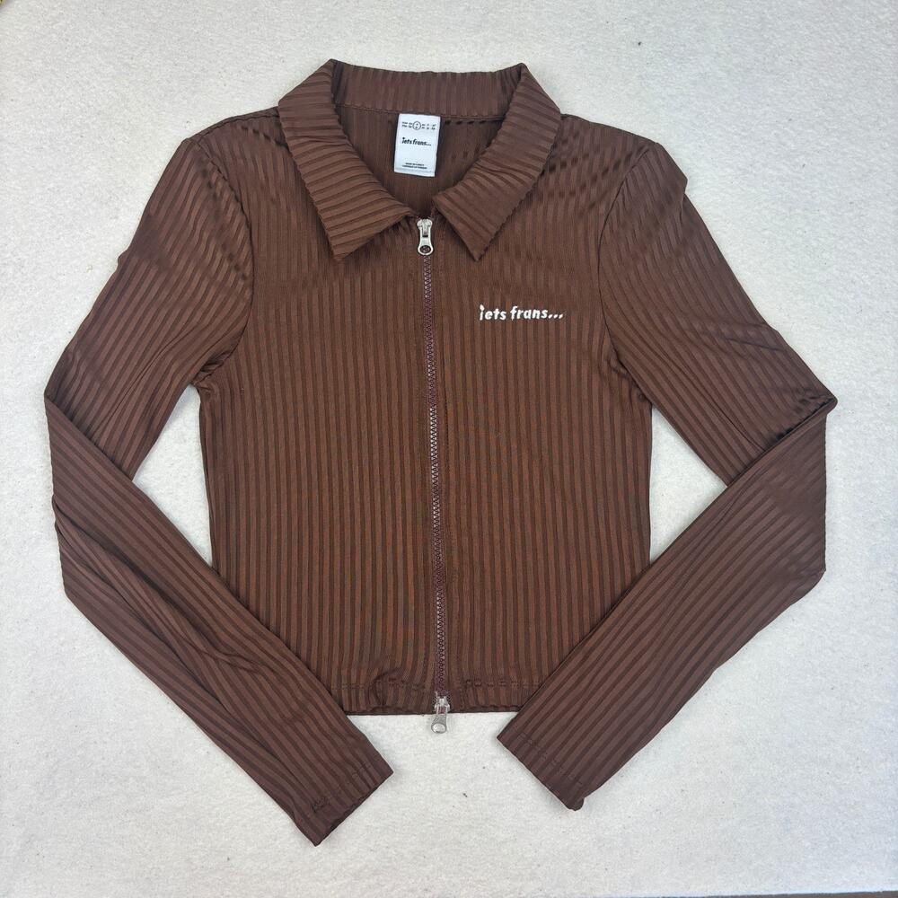 iets frans Ribbed Long Sleeve Sweater Womens S Chocolate Kali Full Zip Track Top